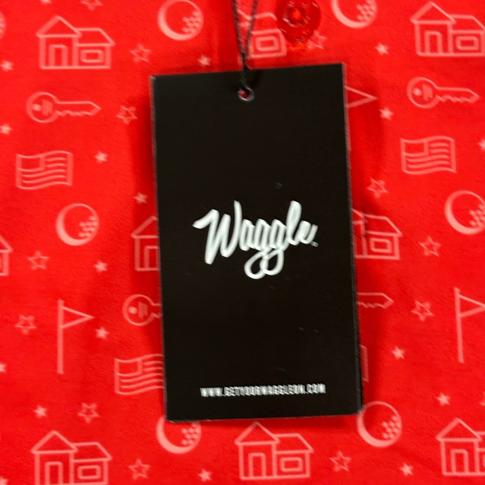 Waggle Mens Golf Polo Shirt Red Firefighter American Flag Print Performance M - Picture 9 of 11